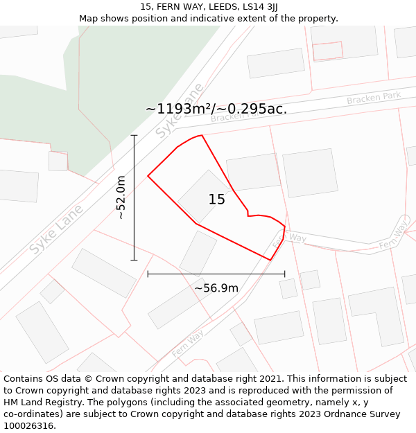 15, FERN WAY, LEEDS, LS14 3JJ: Plot and title map