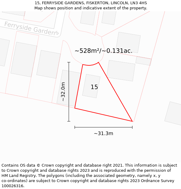 15, FERRYSIDE GARDENS, FISKERTON, LINCOLN, LN3 4HS: Plot and title map