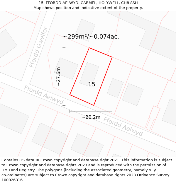 15, FFORDD AELWYD, CARMEL, HOLYWELL, CH8 8SH: Plot and title map