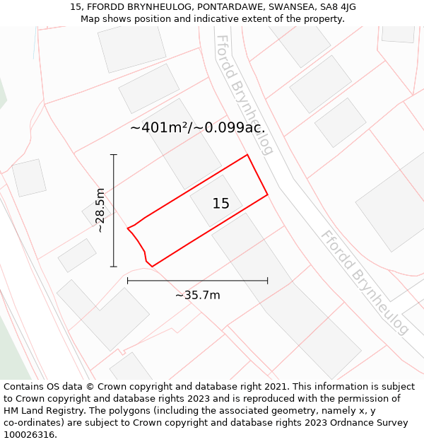 15, FFORDD BRYNHEULOG, PONTARDAWE, SWANSEA, SA8 4JG: Plot and title map