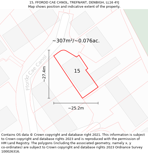 15, FFORDD CAE CANOL, TREFNANT, DENBIGH, LL16 4YJ: Plot and title map