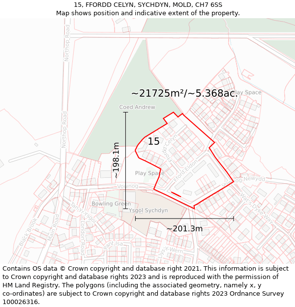 15, FFORDD CELYN, SYCHDYN, MOLD, CH7 6SS: Plot and title map