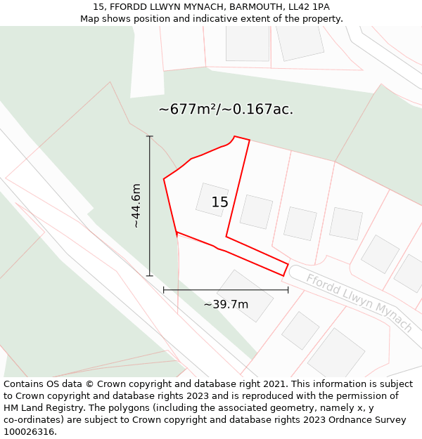15, FFORDD LLWYN MYNACH, BARMOUTH, LL42 1PA: Plot and title map