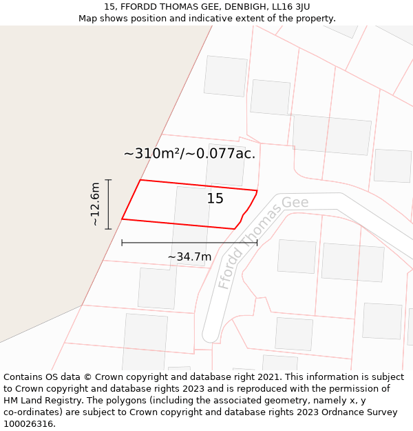 15, FFORDD THOMAS GEE, DENBIGH, LL16 3JU: Plot and title map