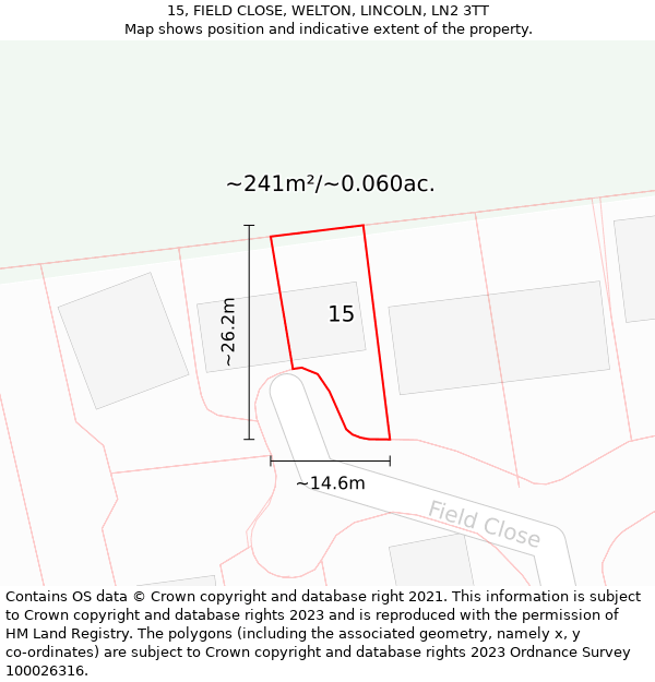 15, FIELD CLOSE, WELTON, LINCOLN, LN2 3TT: Plot and title map