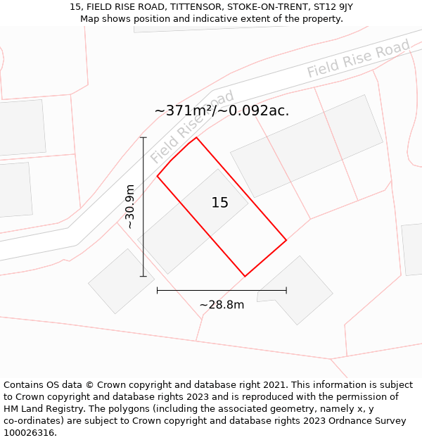 15, FIELD RISE ROAD, TITTENSOR, STOKE-ON-TRENT, ST12 9JY: Plot and title map