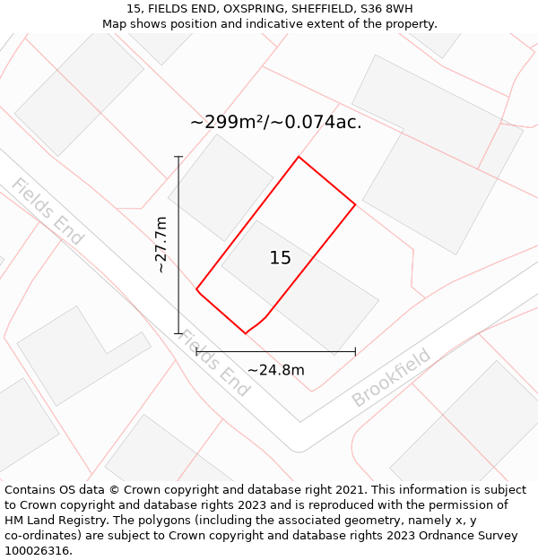 15, FIELDS END, OXSPRING, SHEFFIELD, S36 8WH: Plot and title map