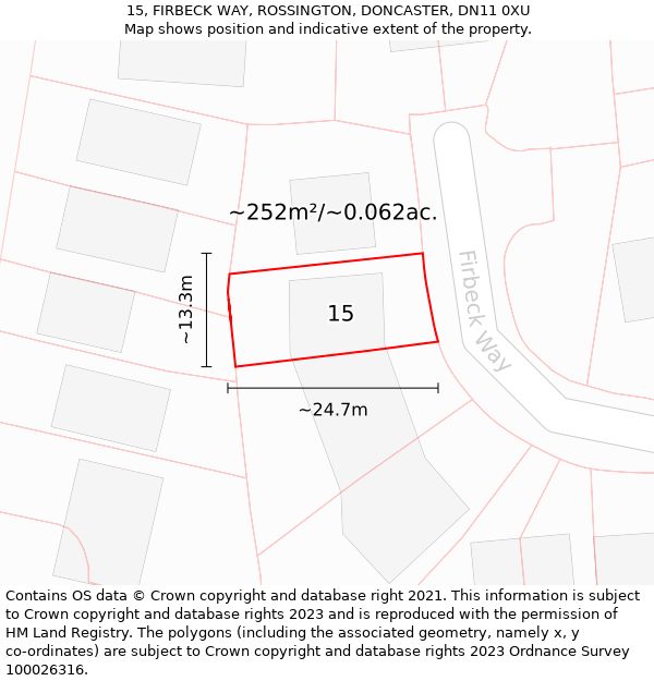 15, FIRBECK WAY, ROSSINGTON, DONCASTER, DN11 0XU: Plot and title map