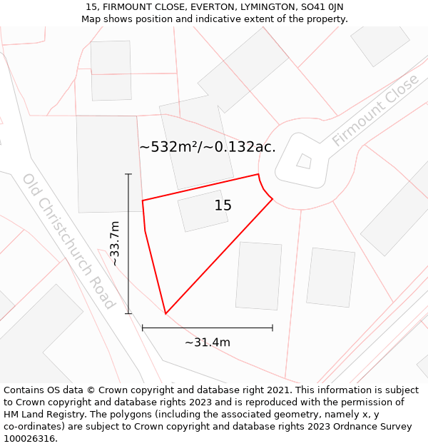 15, FIRMOUNT CLOSE, EVERTON, LYMINGTON, SO41 0JN: Plot and title map