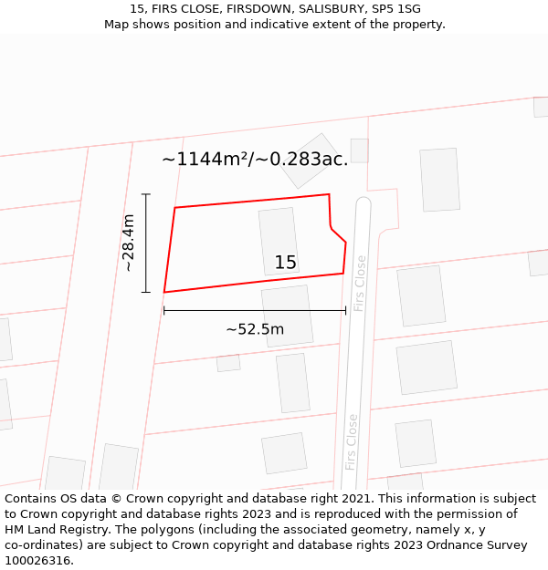 15, FIRS CLOSE, FIRSDOWN, SALISBURY, SP5 1SG: Plot and title map