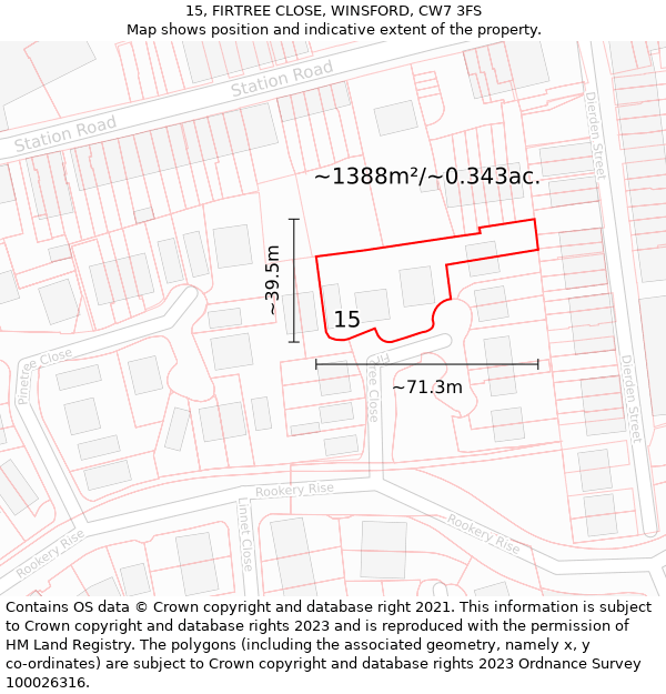 15, FIRTREE CLOSE, WINSFORD, CW7 3FS: Plot and title map