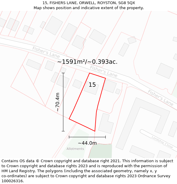 15, FISHERS LANE, ORWELL, ROYSTON, SG8 5QX: Plot and title map