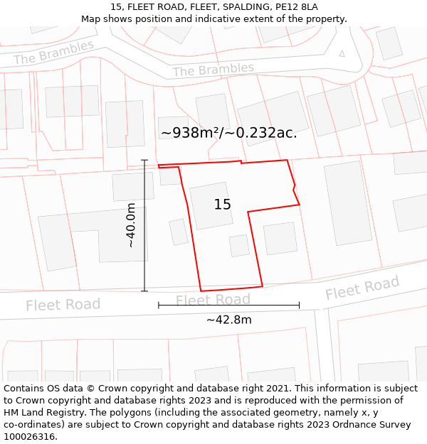 15, FLEET ROAD, FLEET, SPALDING, PE12 8LA: Plot and title map