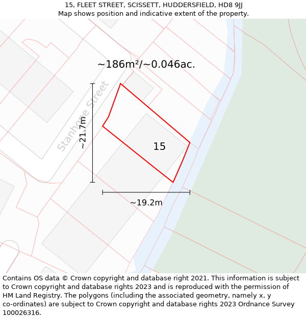 15, FLEET STREET, SCISSETT, HUDDERSFIELD, HD8 9JJ: Plot and title map