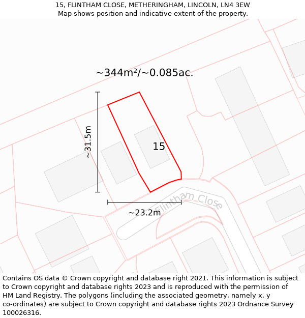 15, FLINTHAM CLOSE, METHERINGHAM, LINCOLN, LN4 3EW: Plot and title map