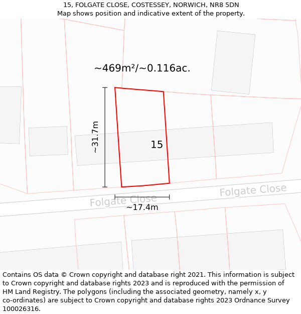 15, FOLGATE CLOSE, COSTESSEY, NORWICH, NR8 5DN: Plot and title map