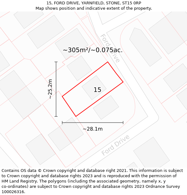 15, FORD DRIVE, YARNFIELD, STONE, ST15 0RP: Plot and title map