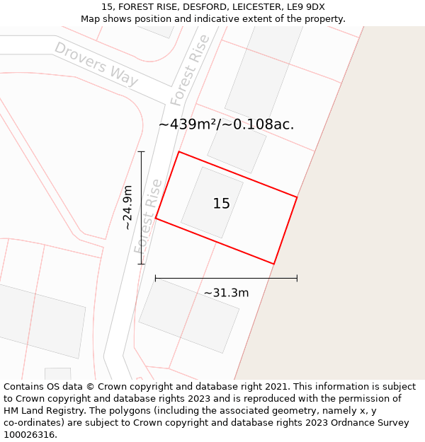 15, FOREST RISE, DESFORD, LEICESTER, LE9 9DX: Plot and title map