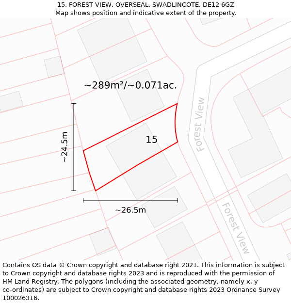 15, FOREST VIEW, OVERSEAL, SWADLINCOTE, DE12 6GZ: Plot and title map