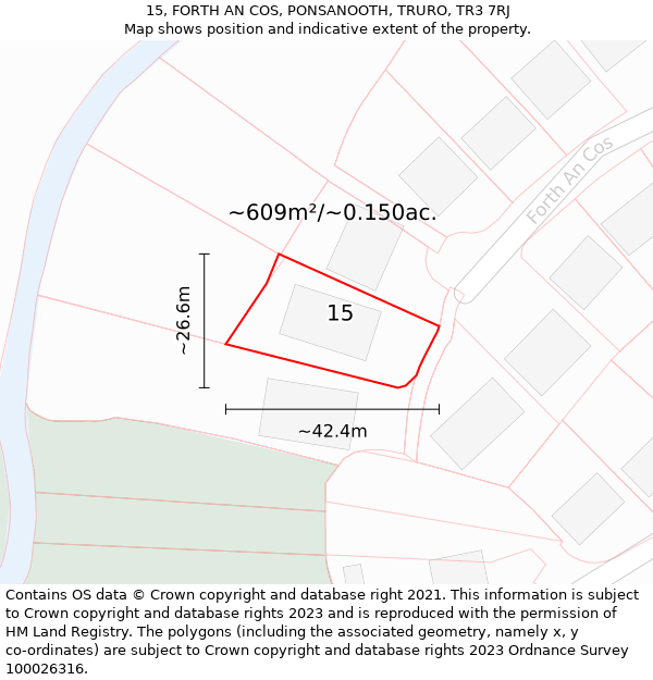 15, FORTH AN COS, PONSANOOTH, TRURO, TR3 7RJ: Plot and title map