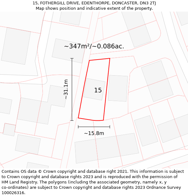 15, FOTHERGILL DRIVE, EDENTHORPE, DONCASTER, DN3 2TJ: Plot and title map