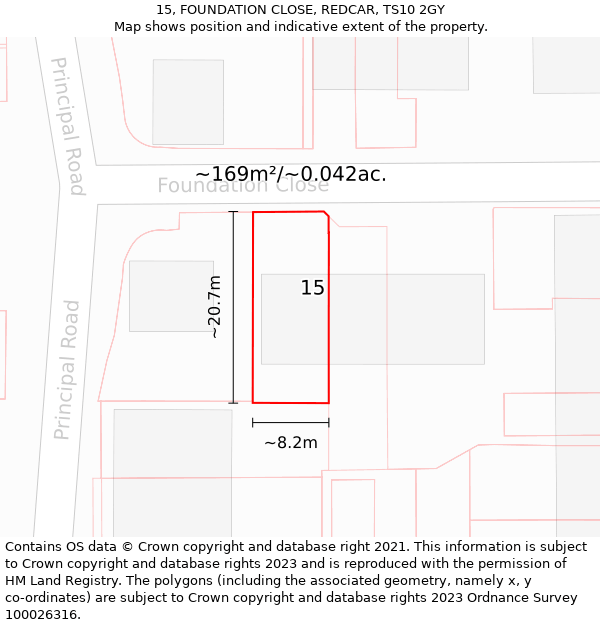 15, FOUNDATION CLOSE, REDCAR, TS10 2GY: Plot and title map