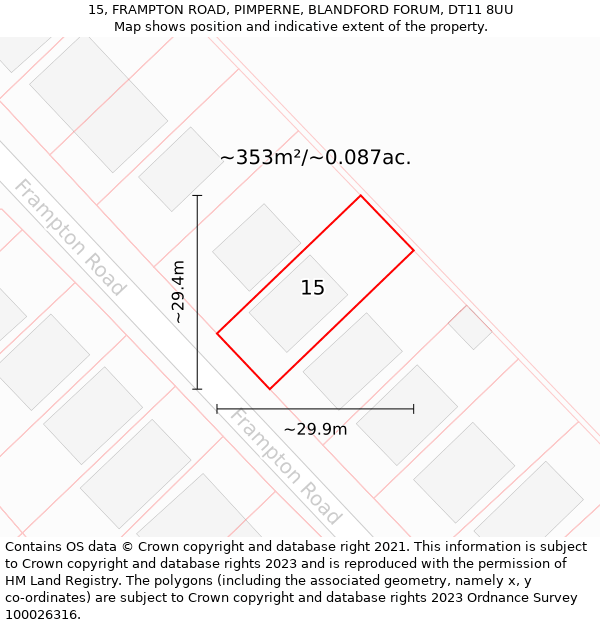 15, FRAMPTON ROAD, PIMPERNE, BLANDFORD FORUM, DT11 8UU: Plot and title map