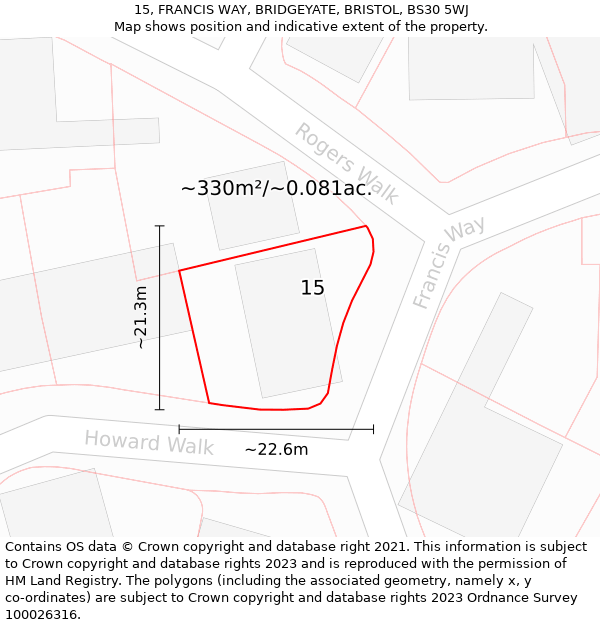 15, FRANCIS WAY, BRIDGEYATE, BRISTOL, BS30 5WJ: Plot and title map