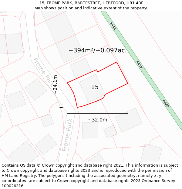 15, FROME PARK, BARTESTREE, HEREFORD, HR1 4BF: Plot and title map