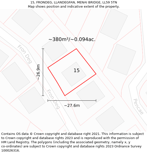 15, FRONDEG, LLANDEGFAN, MENAI BRIDGE, LL59 5TN: Plot and title map