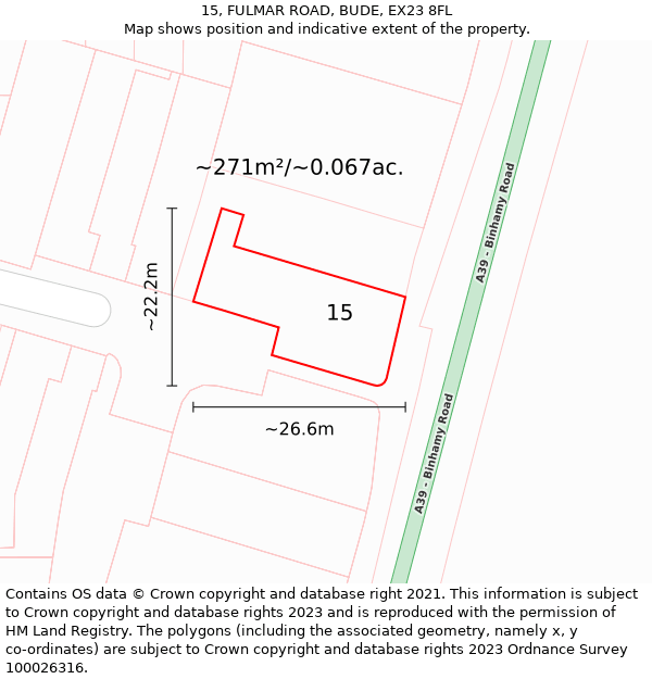 15, FULMAR ROAD, BUDE, EX23 8FL: Plot and title map