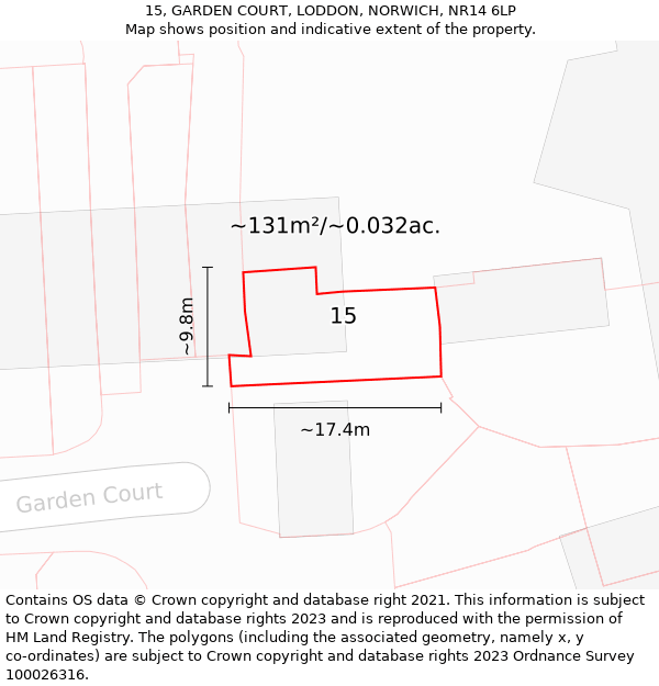 15, GARDEN COURT, LODDON, NORWICH, NR14 6LP: Plot and title map