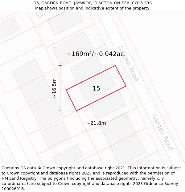 15, GARDEN ROAD, JAYWICK, CLACTON-ON-SEA, CO15 2RS: Plot and title map