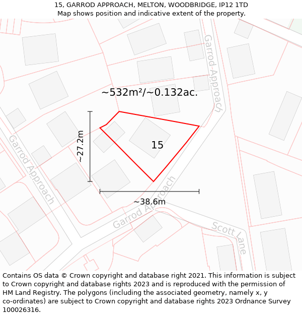 15, GARROD APPROACH, MELTON, WOODBRIDGE, IP12 1TD: Plot and title map