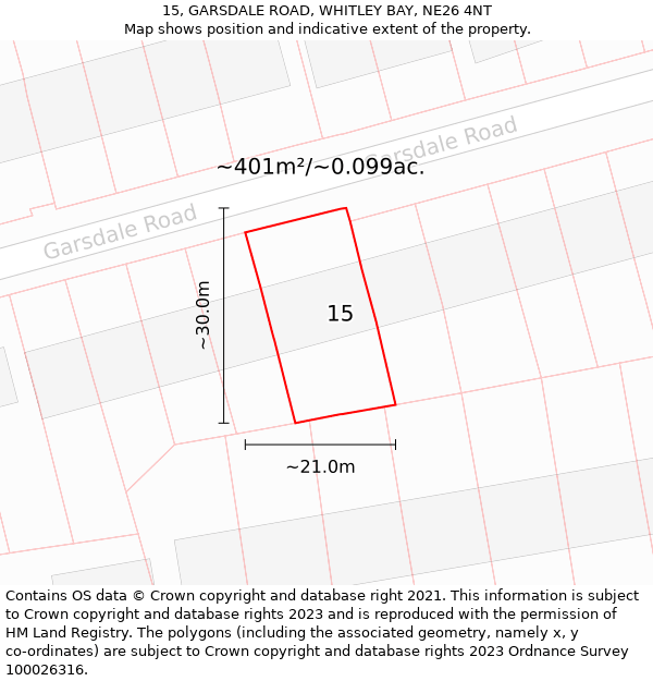 15, GARSDALE ROAD, WHITLEY BAY, NE26 4NT: Plot and title map