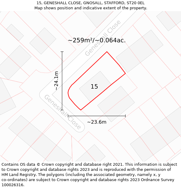 15, GENESHALL CLOSE, GNOSALL, STAFFORD, ST20 0EL: Plot and title map