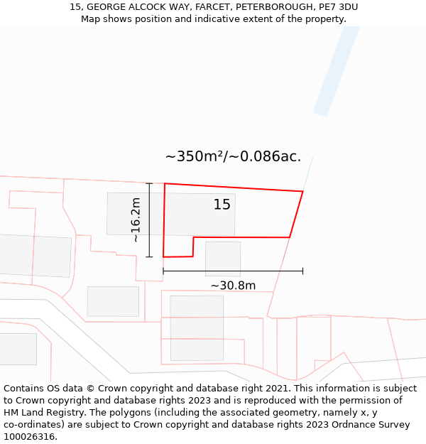 15, GEORGE ALCOCK WAY, FARCET, PETERBOROUGH, PE7 3DU: Plot and title map