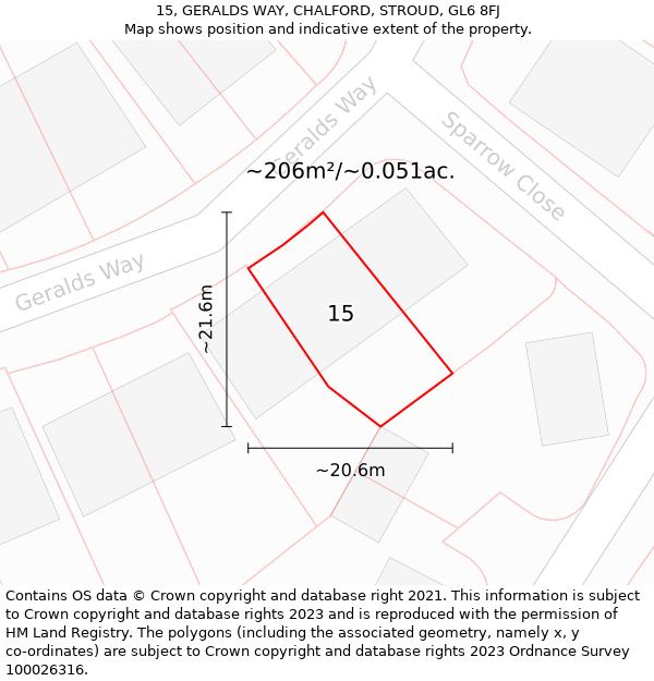 15, GERALDS WAY, CHALFORD, STROUD, GL6 8FJ: Plot and title map