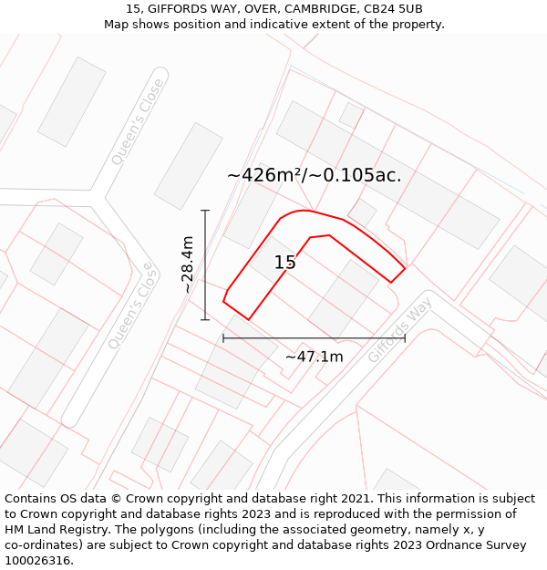 15, GIFFORDS WAY, OVER, CAMBRIDGE, CB24 5UB: Plot and title map