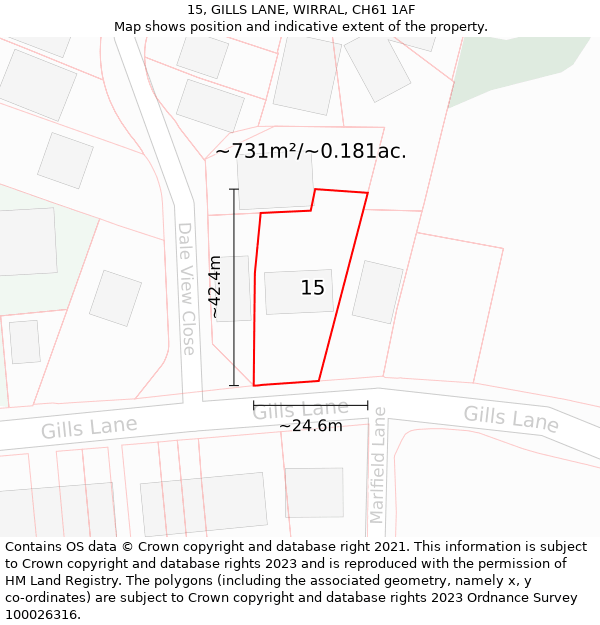 15, GILLS LANE, WIRRAL, CH61 1AF: Plot and title map