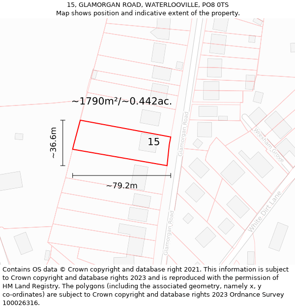 15, GLAMORGAN ROAD, WATERLOOVILLE, PO8 0TS: Plot and title map