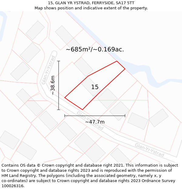 15, GLAN YR YSTRAD, FERRYSIDE, SA17 5TT: Plot and title map