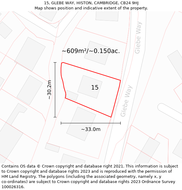 15, GLEBE WAY, HISTON, CAMBRIDGE, CB24 9HJ: Plot and title map