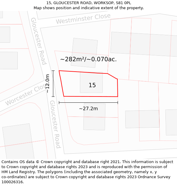 15, GLOUCESTER ROAD, WORKSOP, S81 0PL: Plot and title map