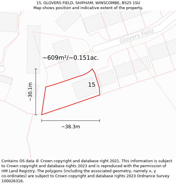 15, GLOVERS FIELD, SHIPHAM, WINSCOMBE, BS25 1SU: Plot and title map