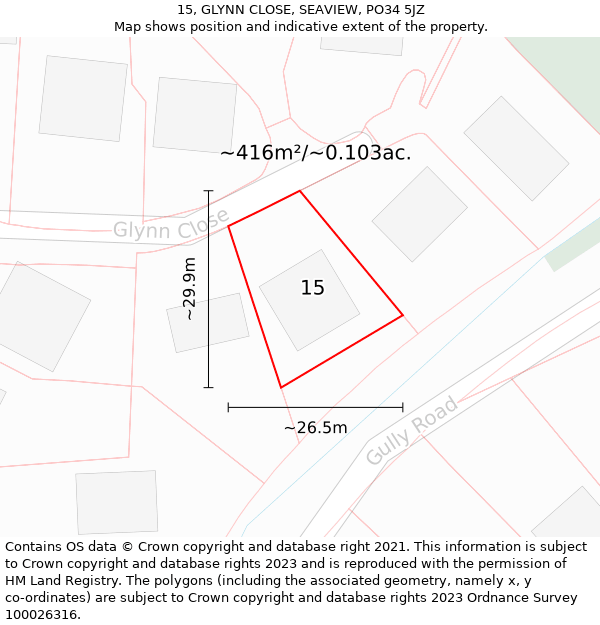 15, GLYNN CLOSE, SEAVIEW, PO34 5JZ: Plot and title map