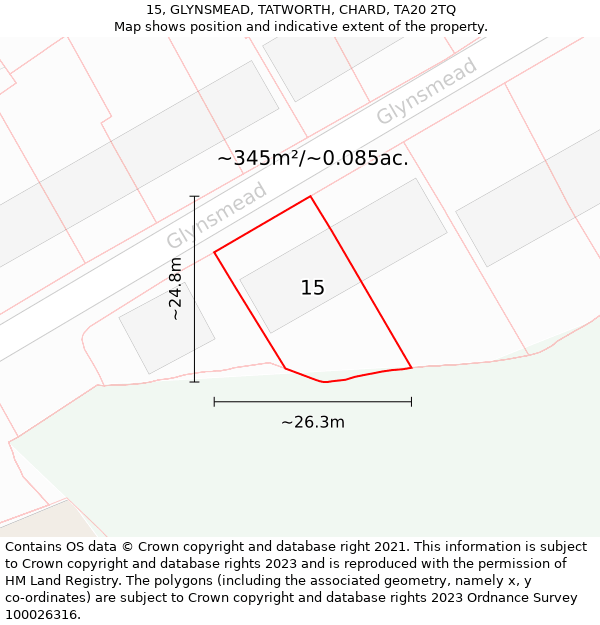 15, GLYNSMEAD, TATWORTH, CHARD, TA20 2TQ: Plot and title map