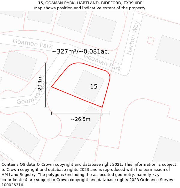 15, GOAMAN PARK, HARTLAND, BIDEFORD, EX39 6DF: Plot and title map