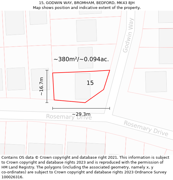 15, GODWIN WAY, BROMHAM, BEDFORD, MK43 8JH: Plot and title map