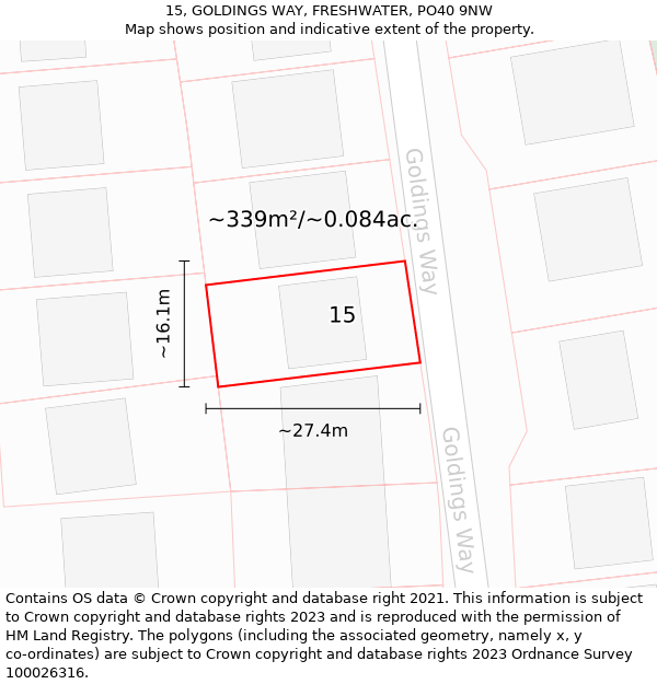 15, GOLDINGS WAY, FRESHWATER, PO40 9NW: Plot and title map